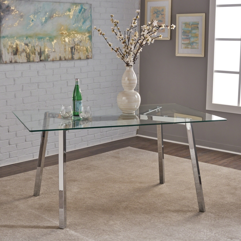 Teegan Glass Top Metal Base Dining Table