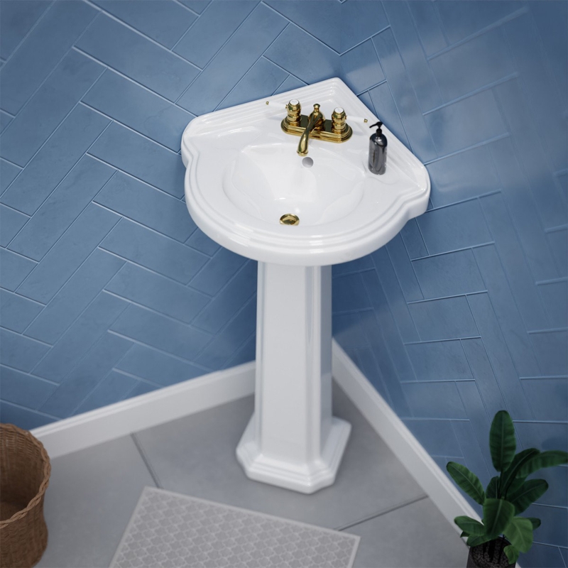 The Renovators Supply Inc. 26.56'' Tall White Porcelain U-Shaped Pedestal Bathroom Sink with Overflow