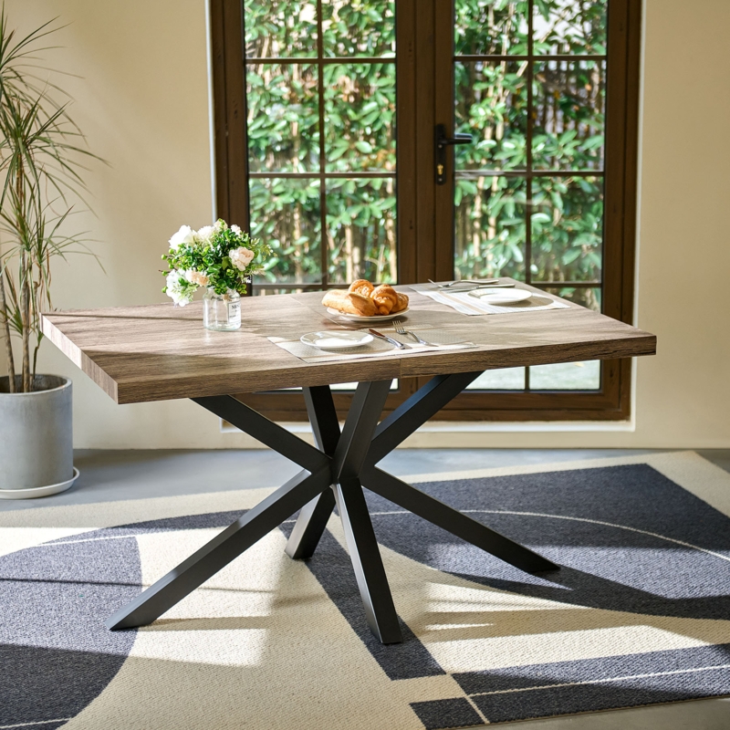 Thommy 71" Oak MDF Wood Extendable Pedestal Dining Table