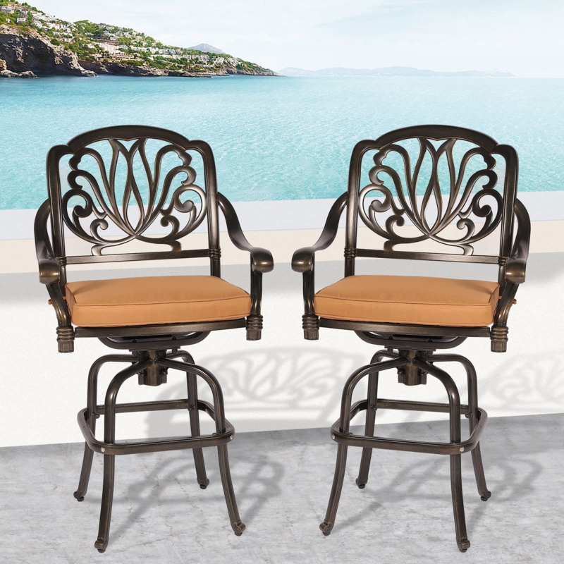 Thorbiorn Powder Coated Aluminum Outdoor 25.5'' Counter Stool with Cushion