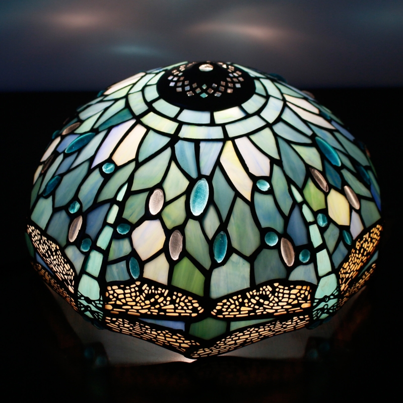 Tiffany Lamp Shade Replacement 12X6 Inch Sea Blue Stained Glass Dragonfly Style (Part Not Included)