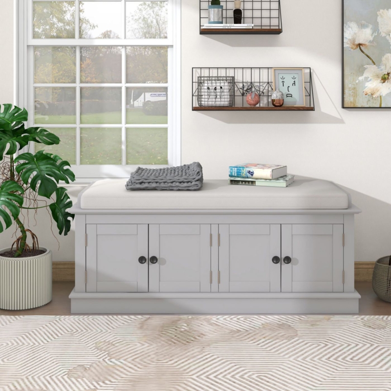 Tiney Linen Blend Upholstered Storage Bench