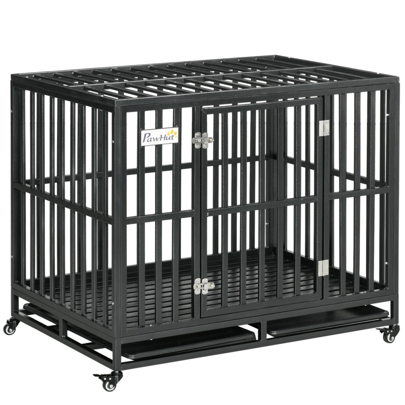 Tucker Murphy Pet 45 Heavy Duty Steel Dog Crate Kennel Pet Cage With Wheels For Portability