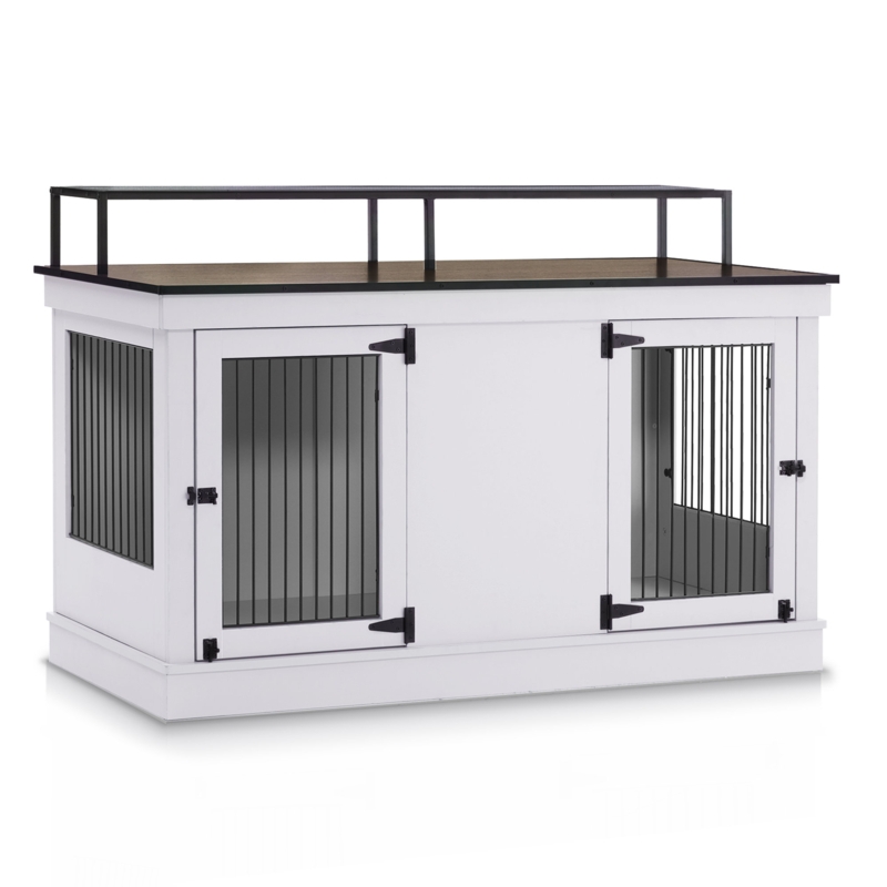 Tucker Murphy Pet Large Dog Crate Furniture TV Stand, Wooden Dog Kennel With Double Doors, Indoor Furniture Style Dog Crate House End Table, 1861(Light Grey)