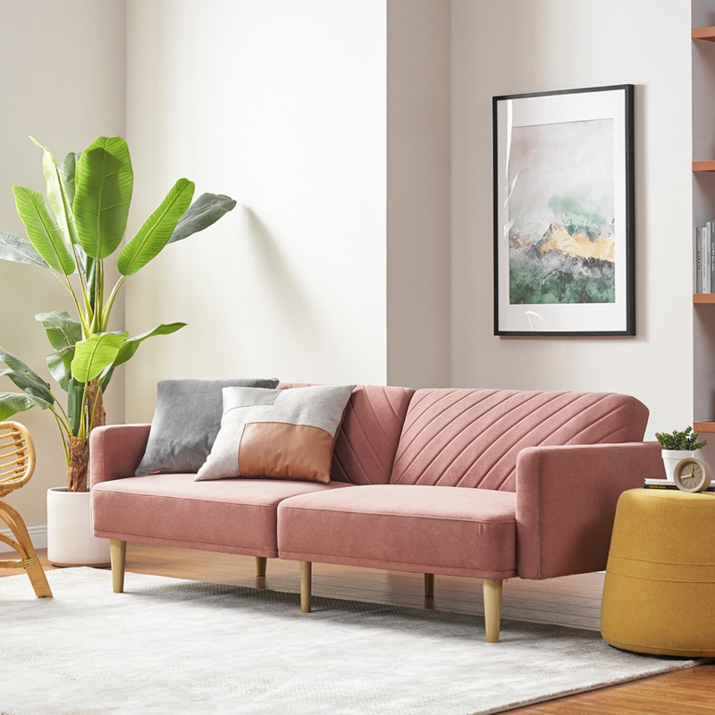 Twin 76.4'' Velvet Convertible Sofa
