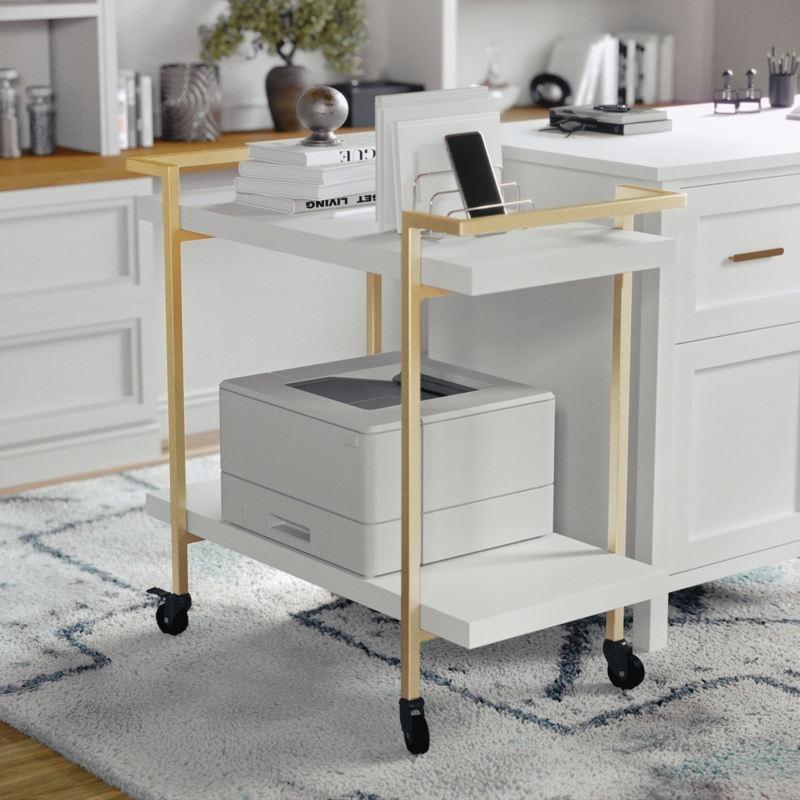 Ulery Martha Stewart Liam Mobile 2 Tier Home Office Printer Cart with Side Storage