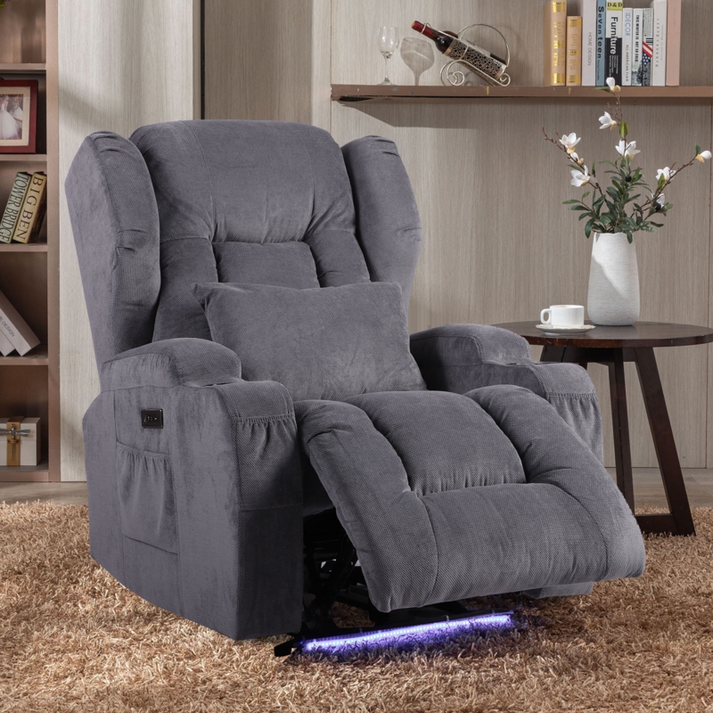 Upholstered Power Reclining Home Theater Seat with Cup Holder