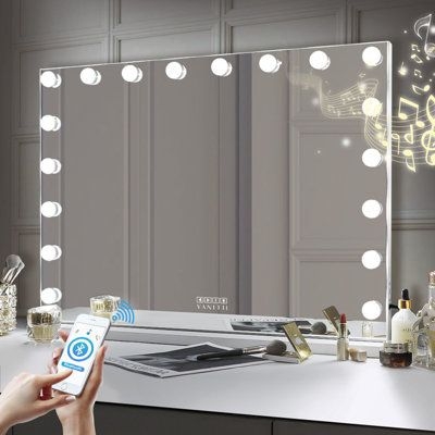 Vanitii Global Hollywood Bluetooth Vanity Makeup Mirror With Lights 18 Led Tabletop Wall