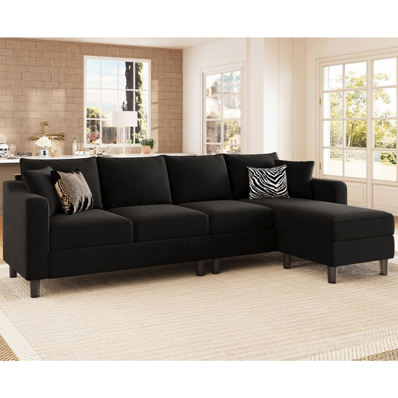 Varsh 102.3'' Convertible Sectional Sofa Velvet L Shaped Couch 4 Seat Reversible Sofa with Chaise