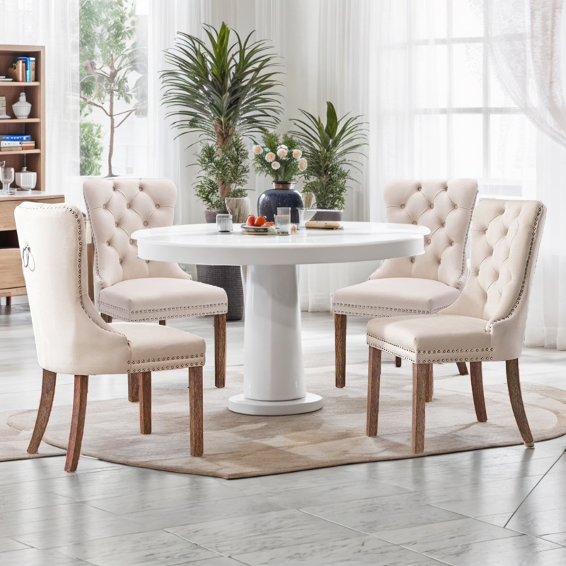 Velvet Dining Chairs, Upholstered High-end Tufted Dining Room Chair with Nailhead Back Ring (Set of 4)