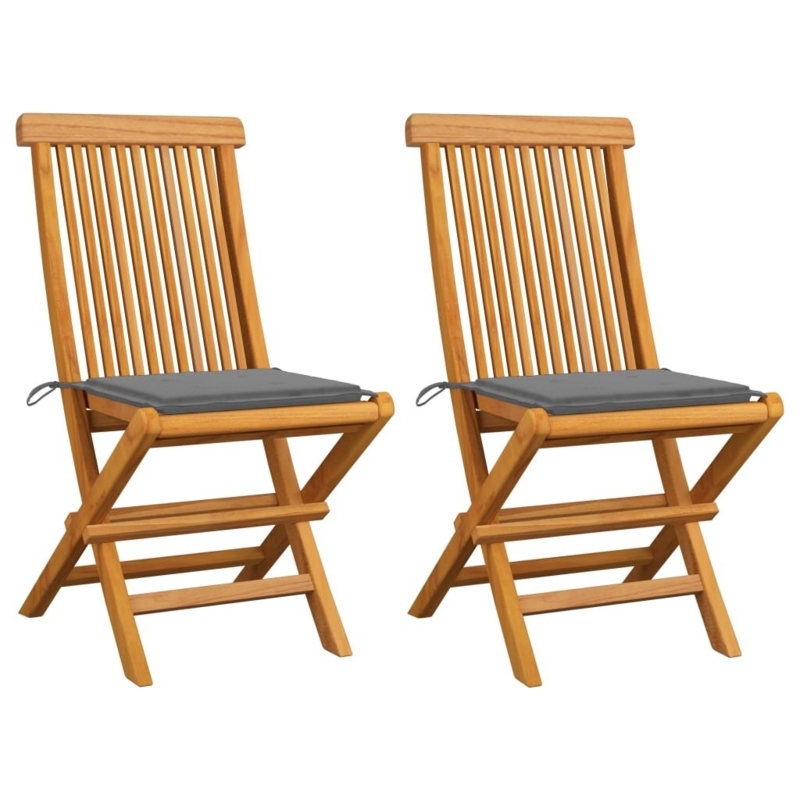 VidaXL Patio Chairs Outdoor Bistro Folding Chair with Cushions Solid Wood Teak (Set of 2)
