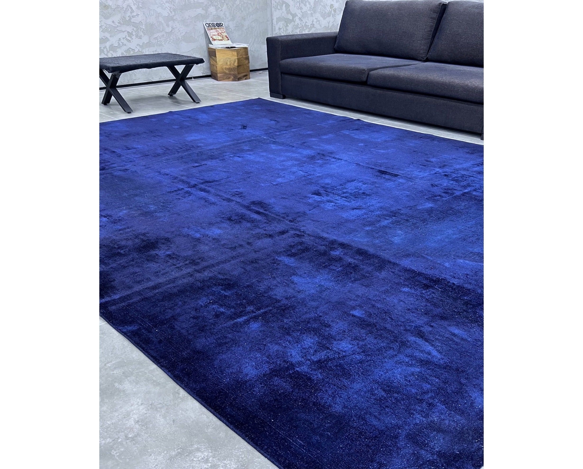 Vintage Navy Blue Bamboo Silk Rug, 8'1 X 11'1 FT / 246 X 338 CM, Indian Rug, Living Room Rug, Handmade Rug, Decorative Rug, Area Rug, 19828