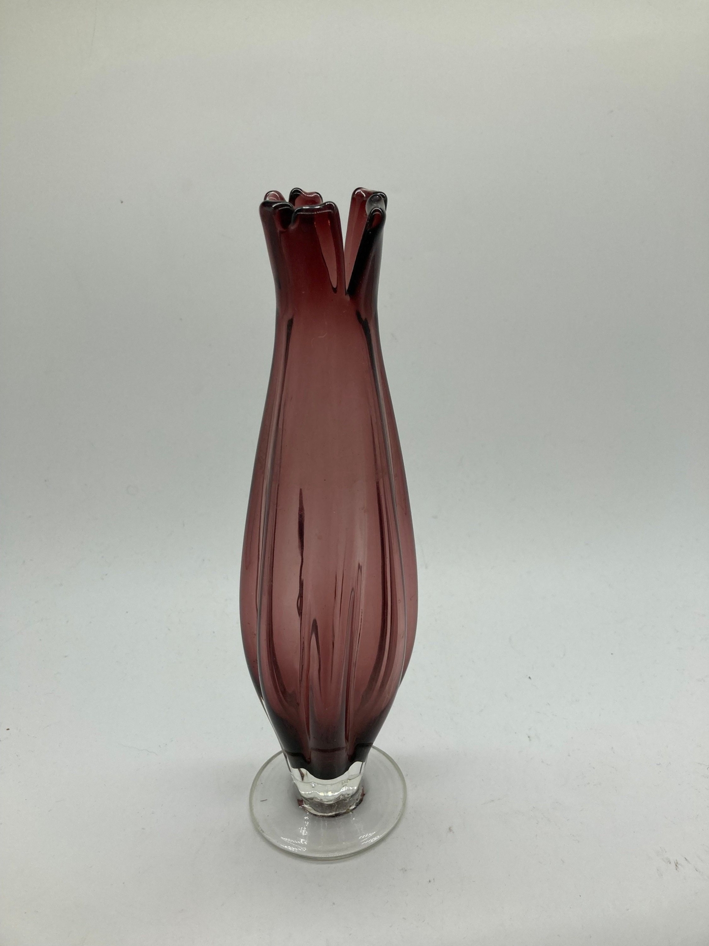 Vintage Swung Glass Bud Vase Purple Amethyst Fingers Pedestal Unbranded Possibly Italian