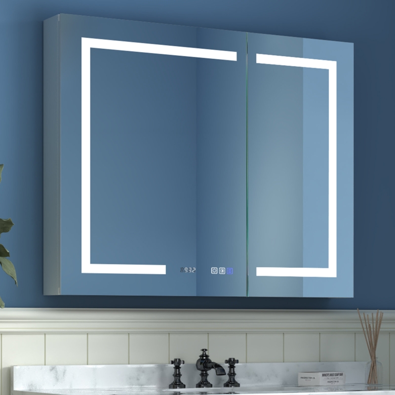 Vinush Surface Mount Frameless Medicine Cabinet with 3 Adjustable Shelves and LED Lighting