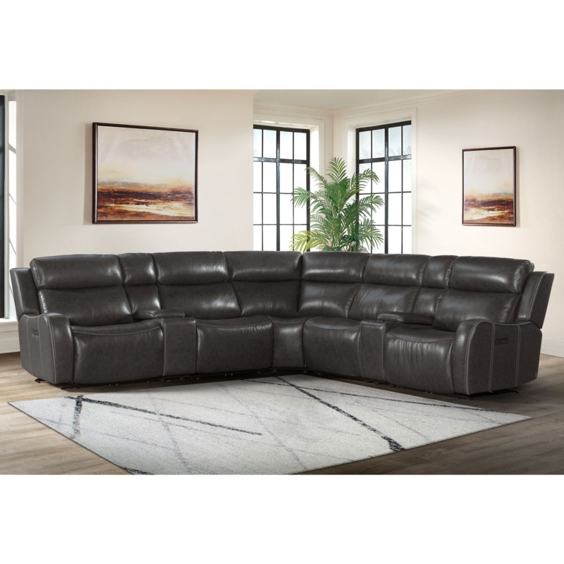 Wainwright 6-Piece Recliner Sectional with Power Headrest, Charcoal Gray