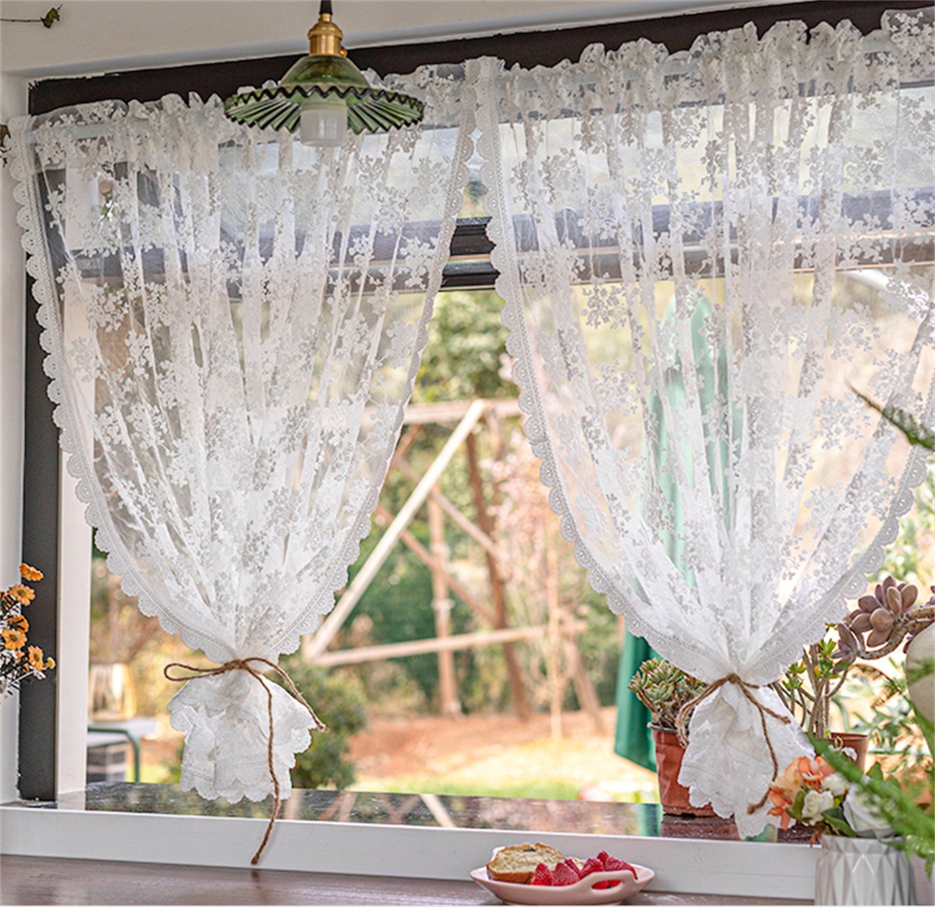 Wavy Edge White Lace Curtains Floral Lace Tulle Curtains Short Curtains Kitchen Door Curtains Home Decor Sheer Curtains Bedroom Shelters