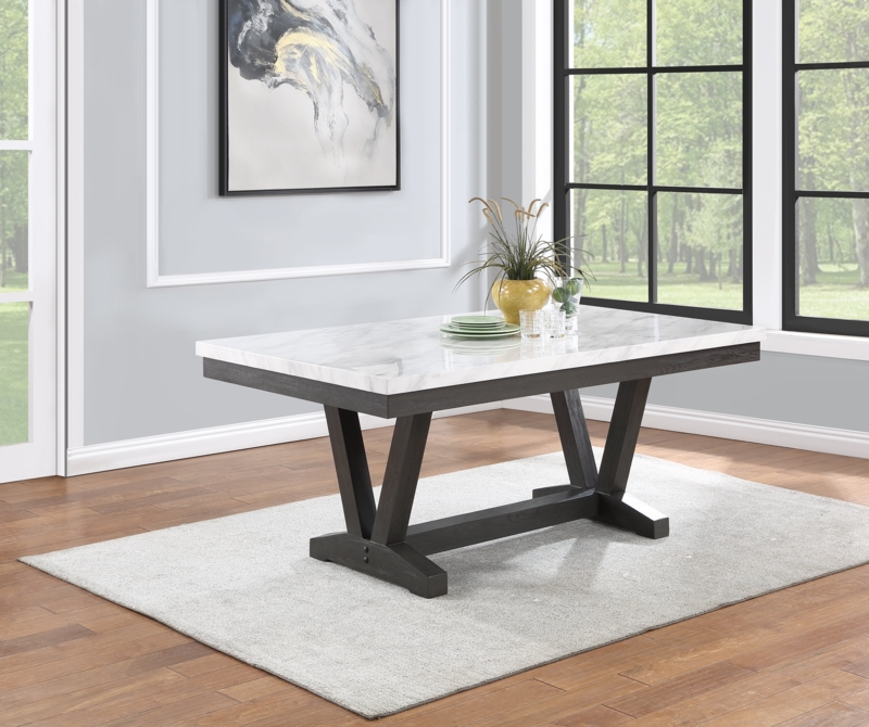 Weathered Gray Dining Table with Faux White Marble Top