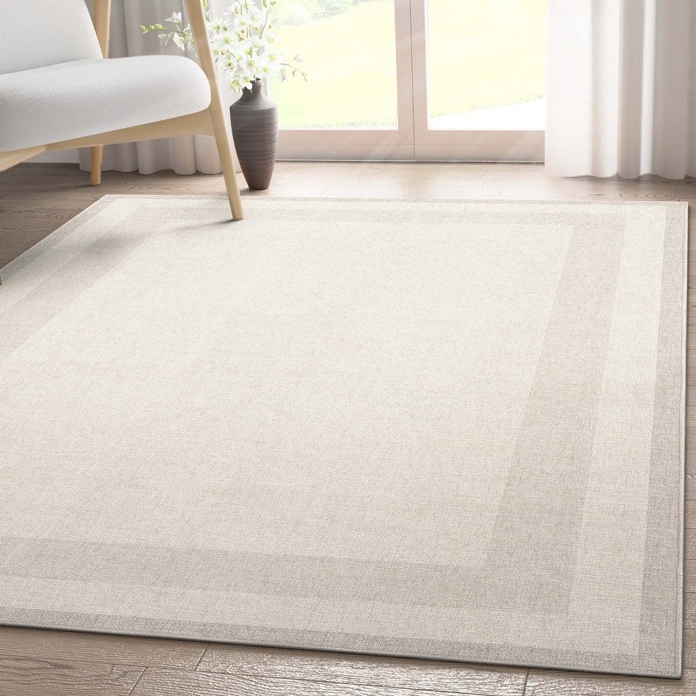 Well Woven Apollo Flatwoven Solid Color Plain Border Flatweave 7'7" x 9'10" Area Rug Cream