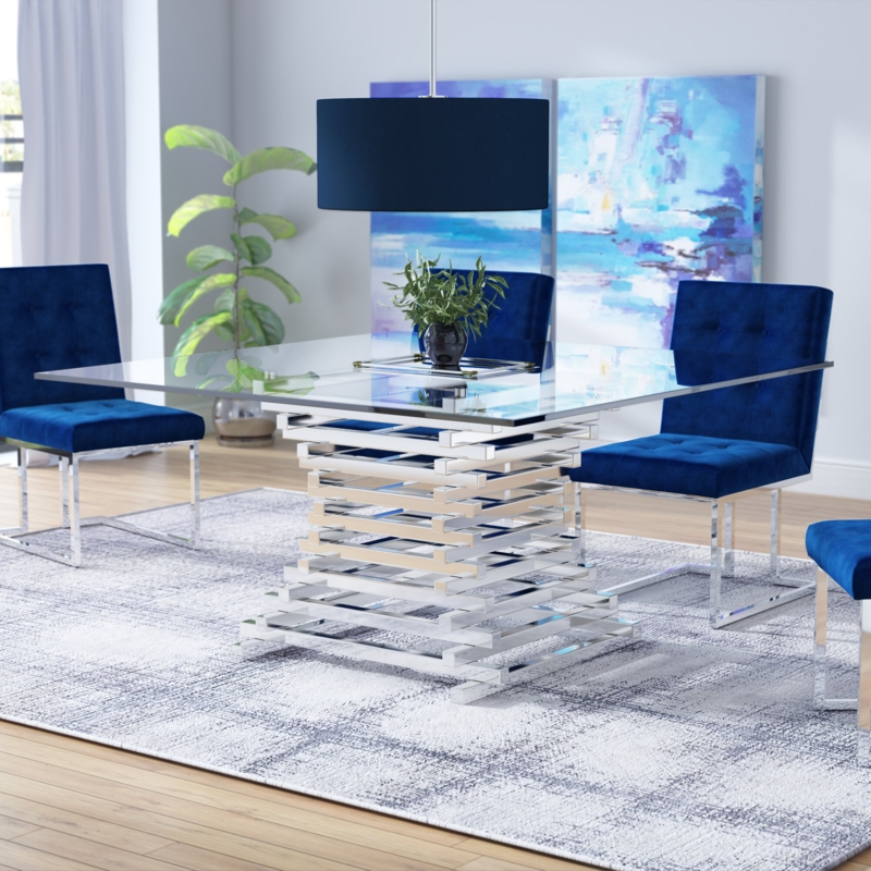 Wilken Glass Top Metal Base Dining Table