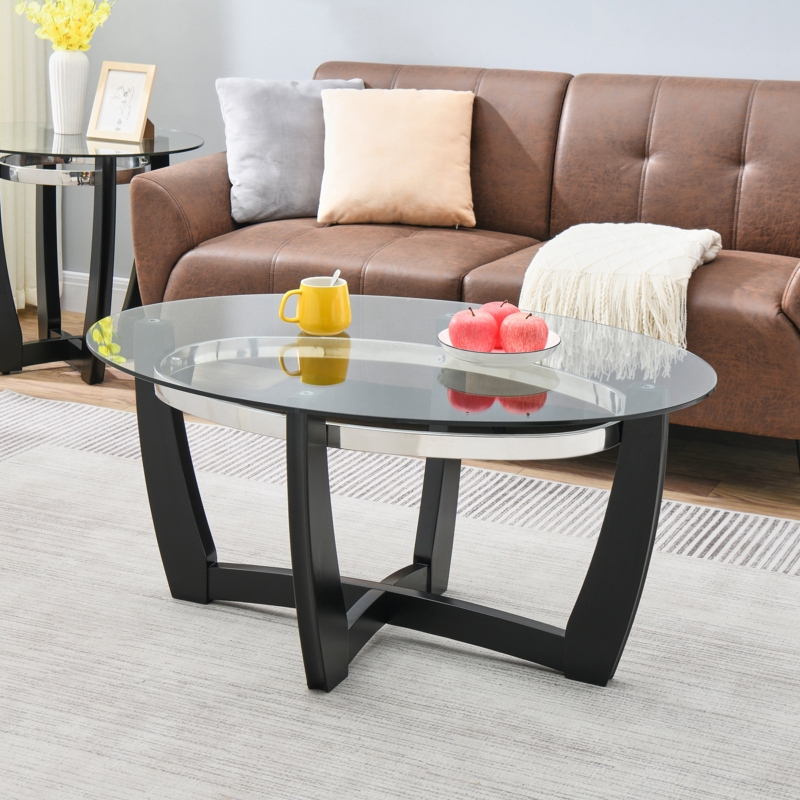 Willmer Cross Legs Coffee Table with with Tempered Glass Top