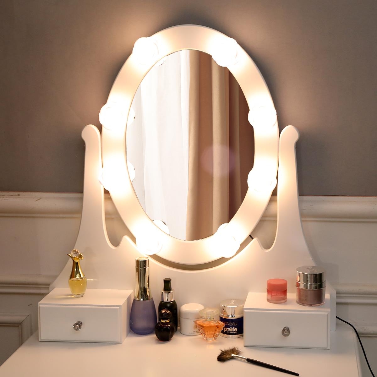 Winado 3-Drawer Modern Vanity Set with 8 LED Bulbs Lighted Mirror and Large Drawer for Bedroom White