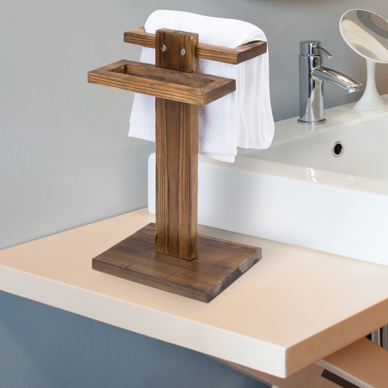 Wood 2 Countertop Towel Stand