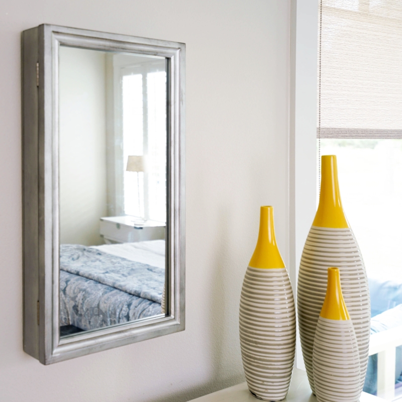 Wood Wall Mounted Jewelry Box + Mirror