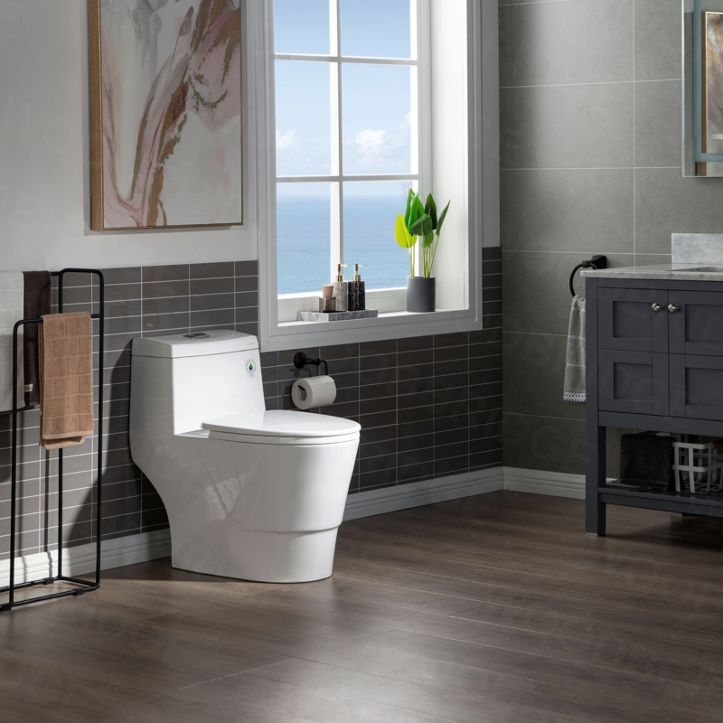 WoodBridge 1.6 Gallons GPF Elongated Comfort Height Floor Mounted One-Piece Toilet (Seat Included)