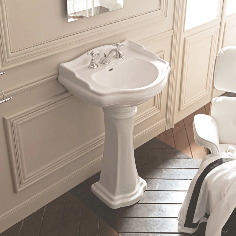 WS Bath Collections 25.2'' Tall White Ceramic U-Shaped Pedestal Bathroom Sink with Overflow