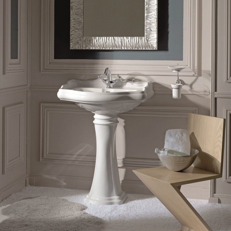 WS Bath Collections Retro 25.2'' Tall White Ceramic Rectangular Pedestal Bathroom Sink with Overflow