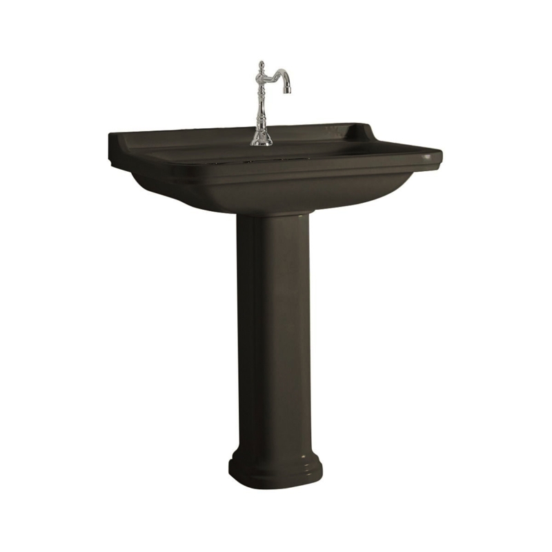 WS Bath Collections Waldorf 30.7'' Tall Glossy Black Ceramic Rectangular Pedestal Bathroom Sink with Overflow