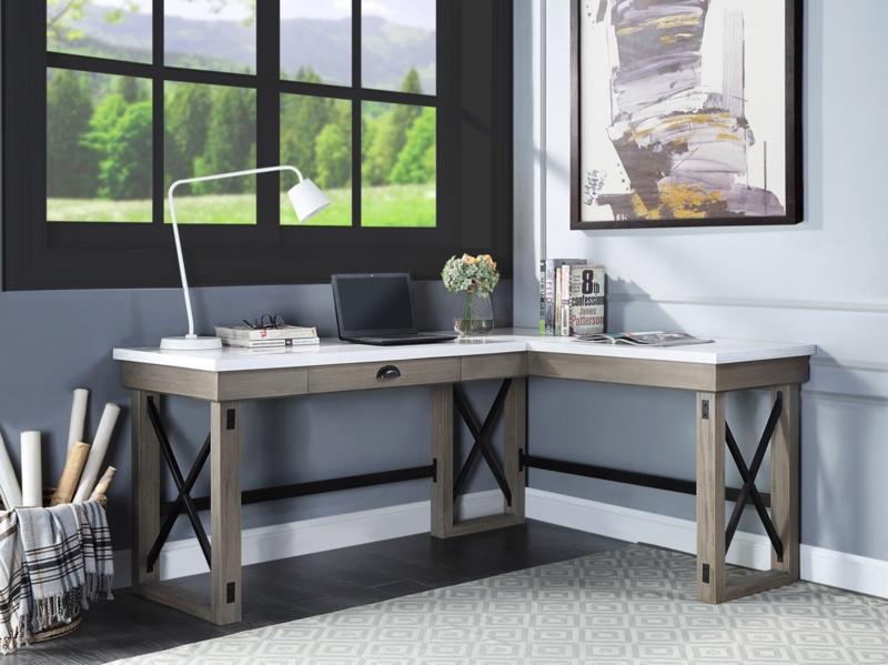 Xerenity 66.97'' W L-Shaped Computer Desk Writing Desk with Lift Top in Marble Top
