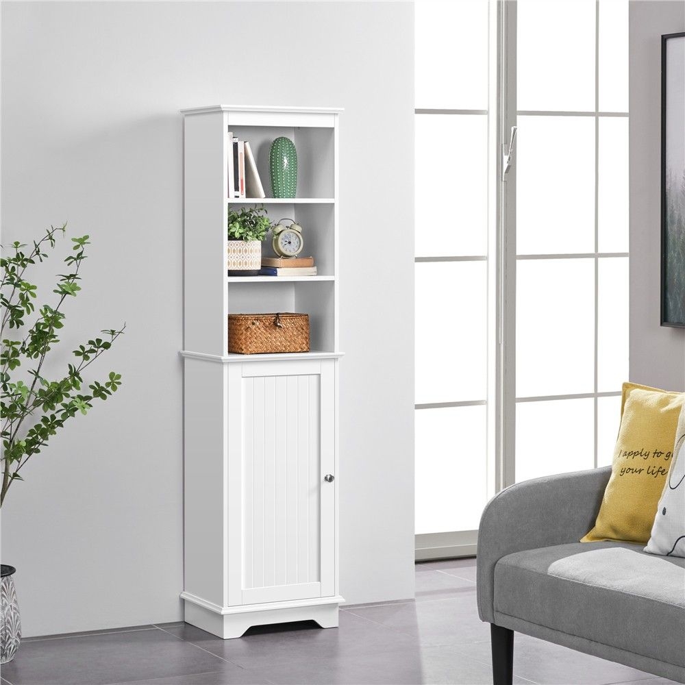 Yaheetech Wooden Bathroom Storage Cabinet with Open Shelves and Door Cabinet White