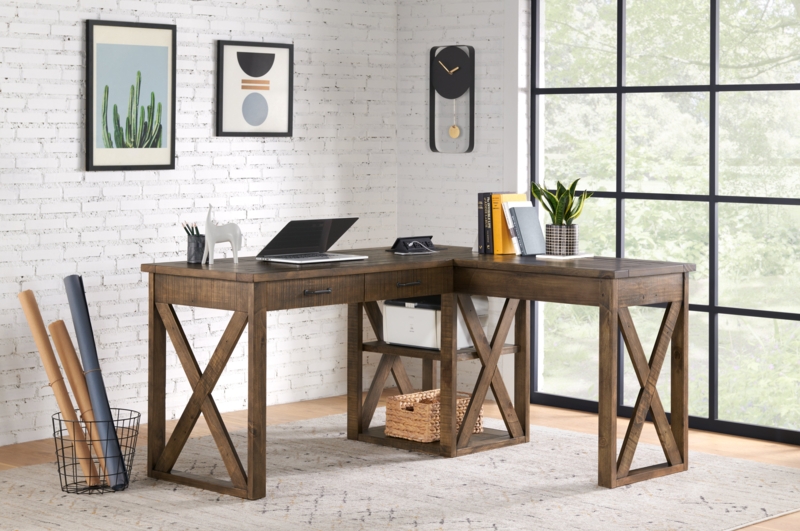 Zane Solid Wood L-Shape Executive Desk with Built in Outlets
