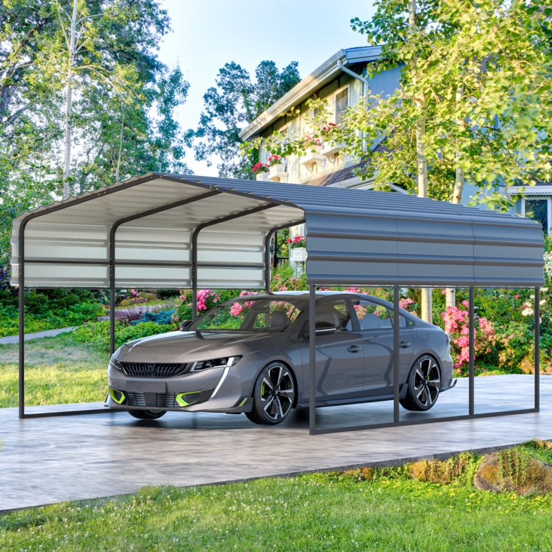 10 Ft. W x 15 Ft. D Carport with Galvanized Steel Roof