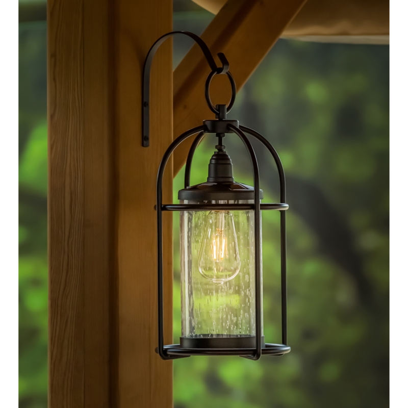 16.7" Solar Powered Black Metal Outdoor Hanging Edison Bulb Light