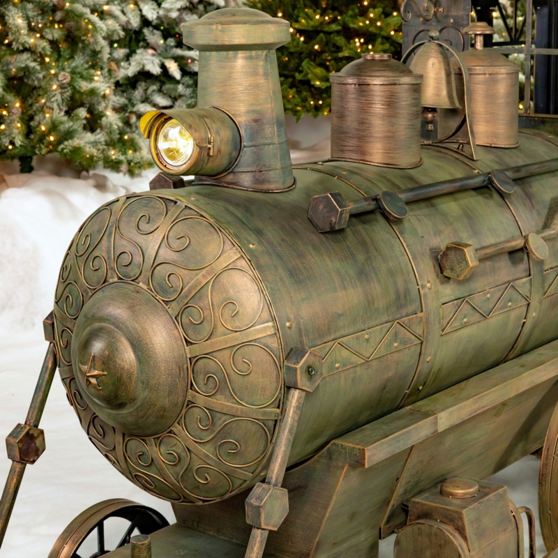 16 ft. Long X-Large Iron Christmas Train with Cart and Lanterns "The Flying Santa"