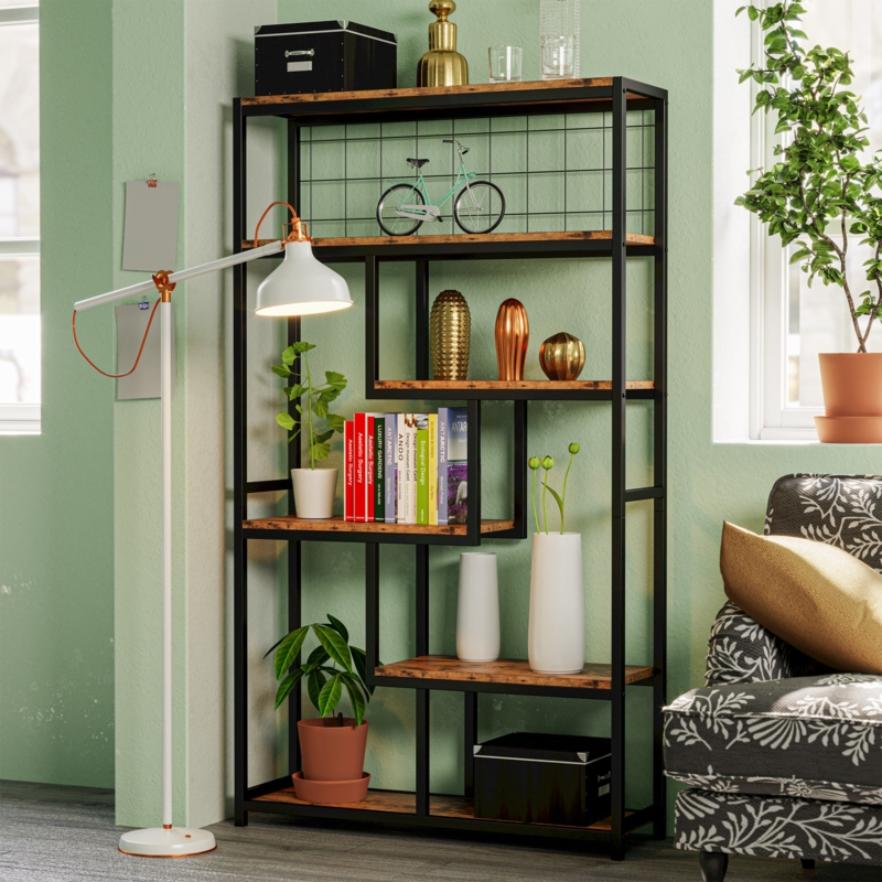 17 Stories Bookshelves And Bookcases 6-shelf Etagere Bookcase, Industrial Open Display Shelves Geometric Bookcase With Sturdy Metal Frame