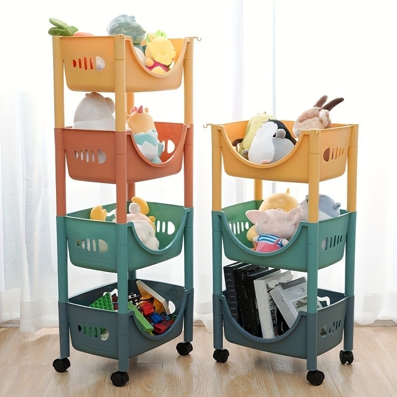 1pc Rolling Utility Cart With Wheels, Toy Storage Rack, Kitchen Storage Rack, Multi-layer Fruit And Vegetable Rack, Floor-standing Storage Trolley