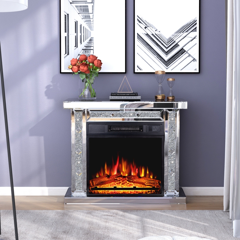 28" Mirrored Electric Fireplace, Small Fireplace