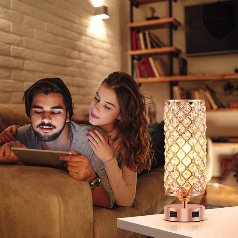 3-Way Crystal with Dual USB Port Table Night Light