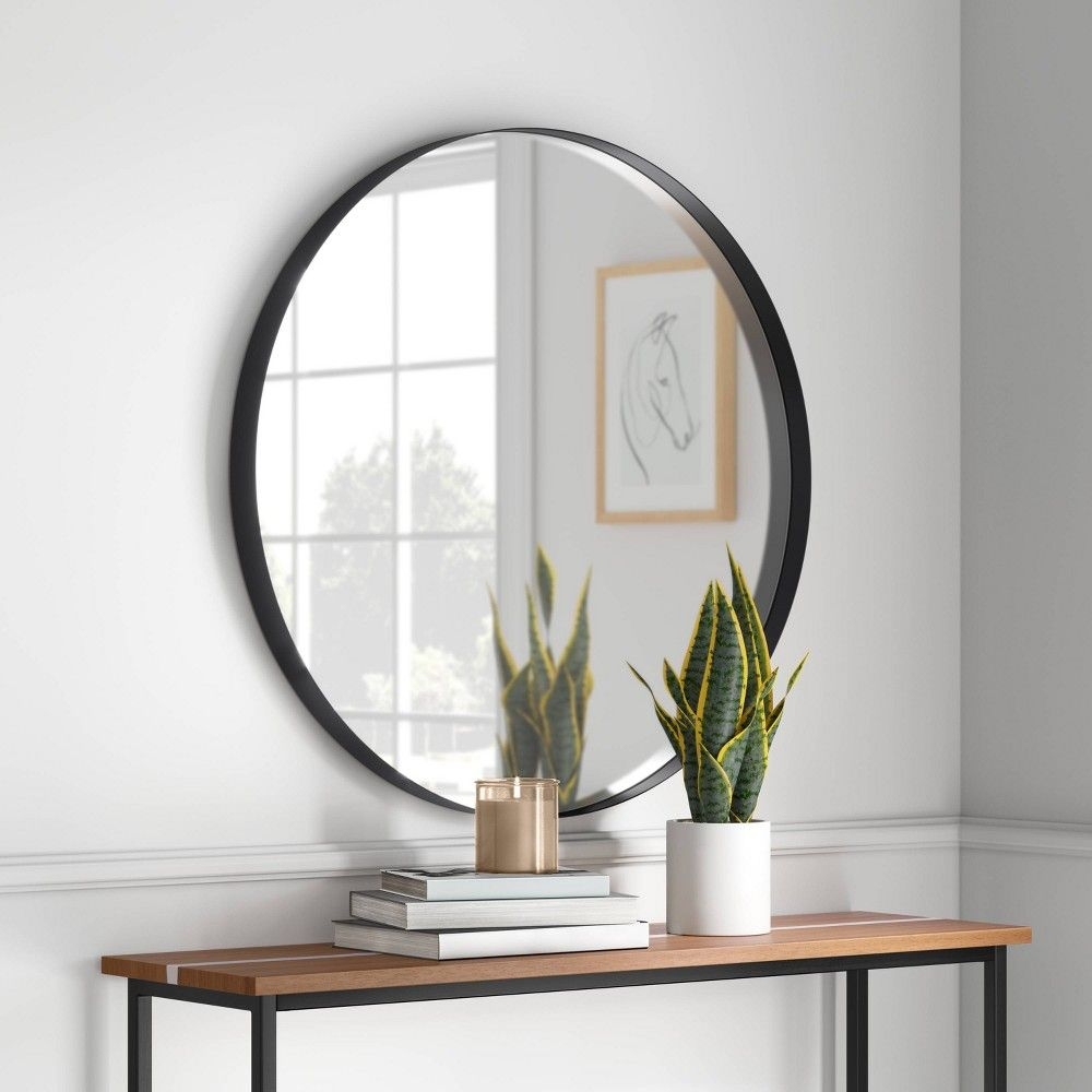 30" Flush Mount Round Decorative Wall Mirror Black - Project 62