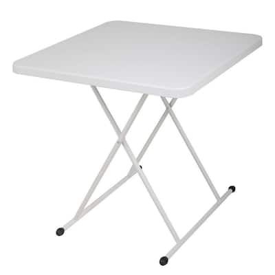 30 in. White Plastic Folding Table, Foldable Laptop Table with Adjustable Height and Metal Legs