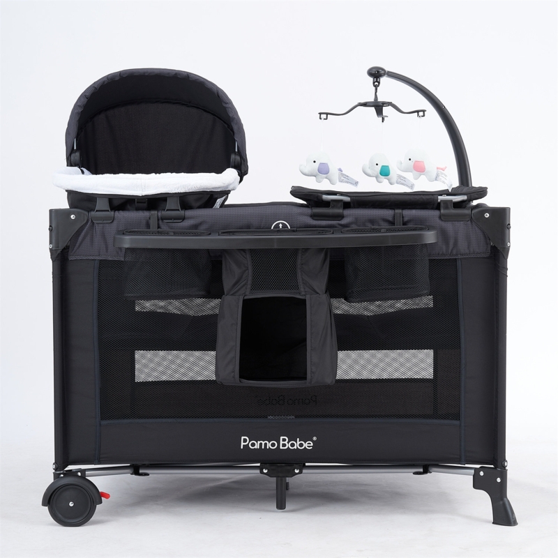 4-in-1 Convertible Upholstered Crib with Mattress and Storage