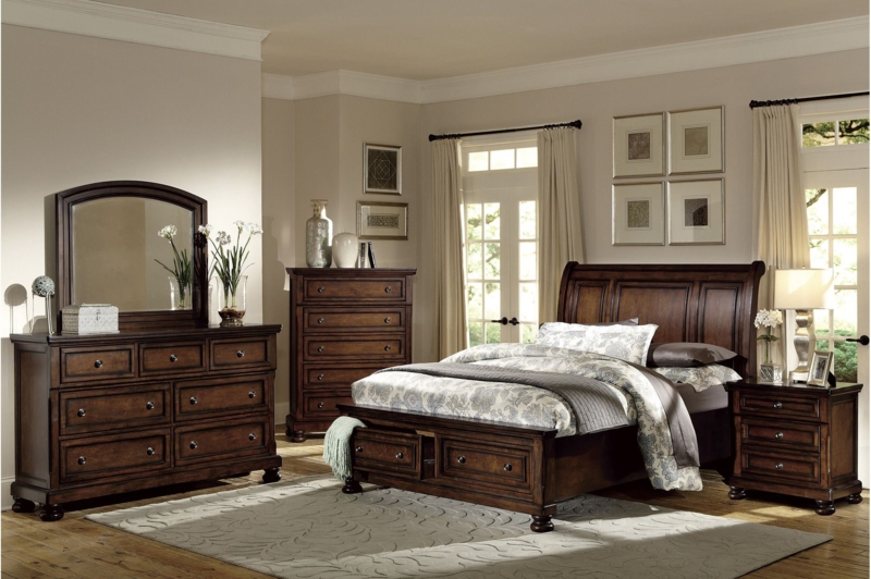 5-2_Oma Brown-Cherry Wood Panel Bedroom Set