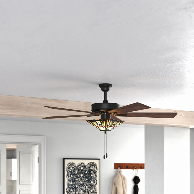 52" Aibek Mission Stained-Glass Ceiling Fan, Oil-Rubbed Bronze