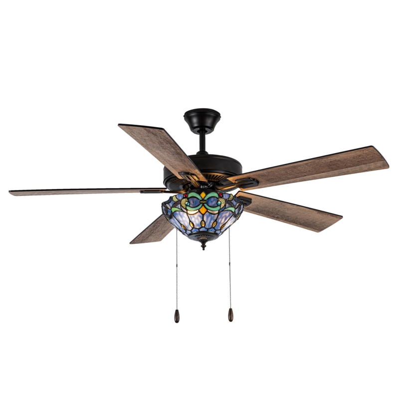 52" Khoren 5-Blade Remote-Controlled Stained Glass Ceiling Fan