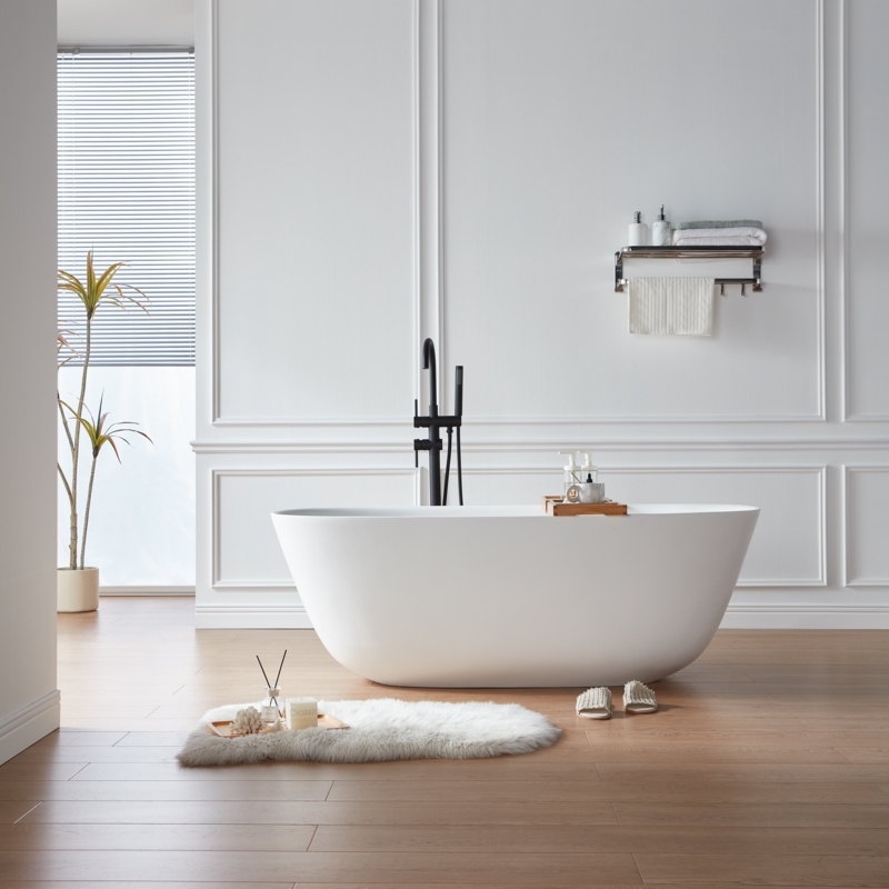 55'' x 27.56'' Freestanding Soaking Solid Surface Bathtub