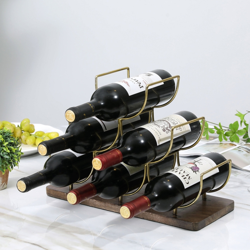 6 Bottle Wine Bottle Rack in Brown/Gold