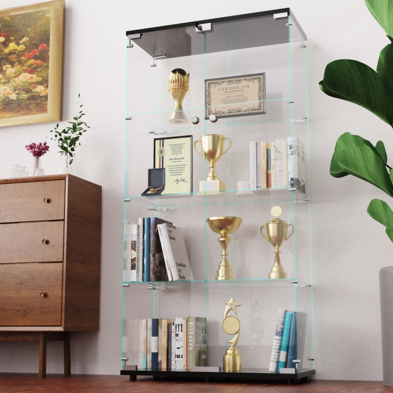 65'' H x 31.8'' W Glass Display Case 4-Shelf Display Cabinet Curio Cabinets with Door